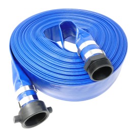 Gloxco 2" x 100' Blue Lay Flat PVC Discharge Hose Assembly with Poly Pin Lug ...