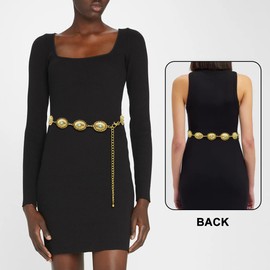 HIQUACC Western Waist Chain Belt for Women Turquoise Metal Concho Cowgirl Belt Country Concert Outfit (B Gold-L)