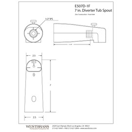 Westbrass 7" Diverter Tub Spout, Polished Chrome, E507D-1F-26