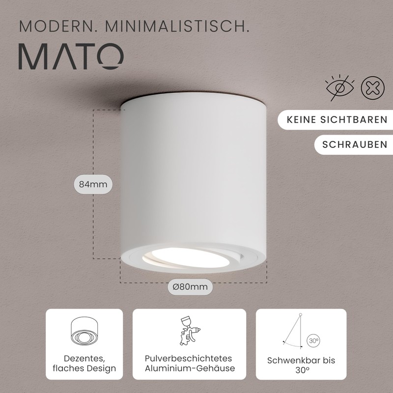 MATO 3 x Surface-Mounted Spotlight GU10 White - 30° Swivelling