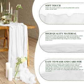 Prmape Pack of 3 Cheesecloth Table Runners White 90 x 300 cm Translucent Boho Table Flag Gauze Tablecloth for Decoration Wedding Dinner Holiday Party Supplies