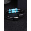 Mens Leather Turquoise Stone Bracelet–8.3" Braided Multi‑Layer Stainless Steel Clasp