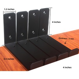 12 Pack - 5.5"L x 4"H x 1.5"W J Lip Shelf Brackets Rustic Farmhouse Iron Wall Floating Shelf Bracket Metal Shelf Bracket Industrial Shelf Supports with Screws Black