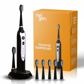Sonic Electric Toothbrush for Adults with 5 Toothbrush Replacement Heads, 3 Brushing Modes & 2 Minutes Built-in Timer, Travel Toothbrushes with Inductive Charging, Rechargeable toothbrush | Black