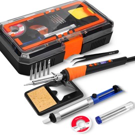 Soldering Iron, 90W Soldering Kit, LCD 12-in-1 Soldering Tool, Adjustable Temperature 200-500°C, with 5 x Replaceable Soldering Iron Tips, Desoldering Wire, Lead-Free Soldering Wire, Desoldering Pump,