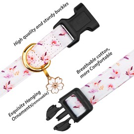 Cotton Handmade Dog Collar Cute and Distinctive Patterns White Flower with Pendant Cute Dog Collars for Small Medium Large Dogs Girl Dogs Boy Dogs S