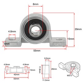 Saiper 4pcs KP08 Pillow Block Mounted Ball Bearing (Diameter 8mm Bore) Zinc Alloy Pillow Block Bearing
