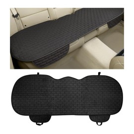 KVAEY Linen Back Car Seat Cover, Anti-Slip Long Bottom Rear Seat Cover Protector with Storage Pockets, Breathable Linen Rear Bench Seat Protector Cushion Pad for Most Vehicles (Black, Back)