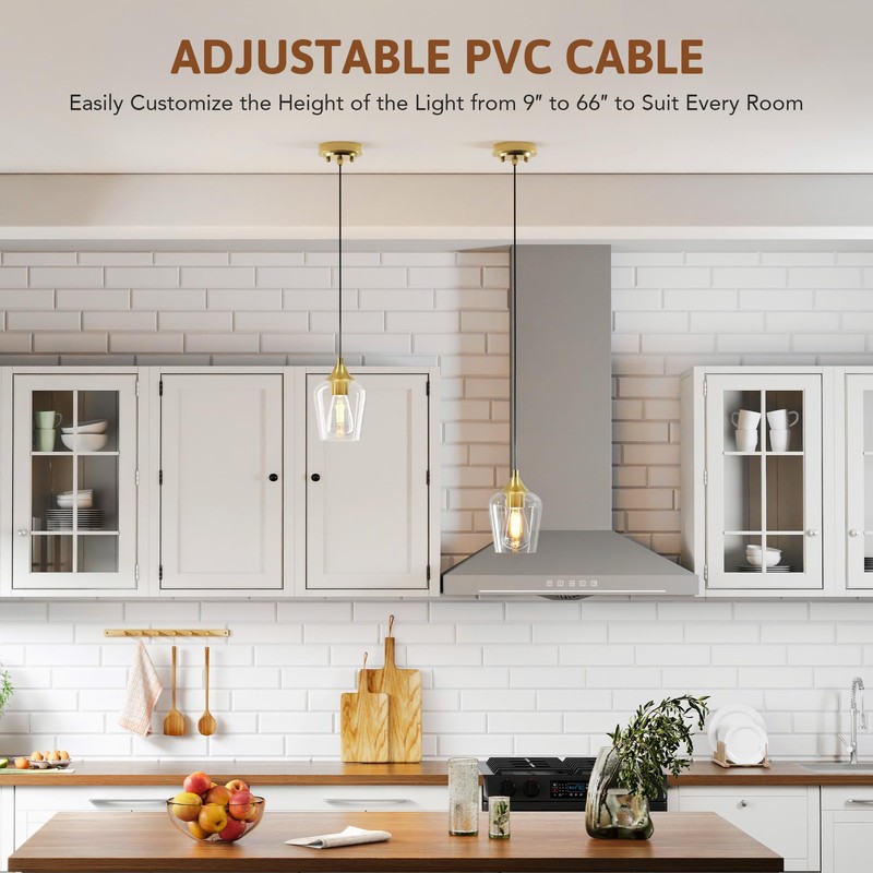 VONLUCE Pendant Lights Kitchen Island, Brushed Gold Pendant Light Fixtures