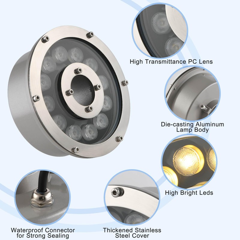 RSN LED Fountain Light 12W 12V DC Warm White Waterproof