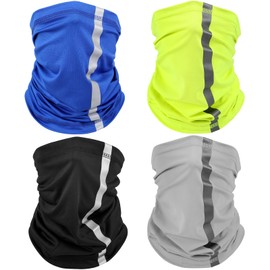 SATINIOR 4 Piezas Polaina Reflectante para el Cuello Bandana de Seguridad de Neón de Visibilidad Pañuelos de Bufanda con Protección UV contra el Polvo y el Viento (Colores Frescos)