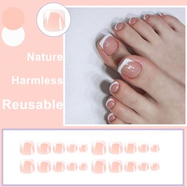 Pack of 24 French False Toenails, Artificial Toenails, Full Coverage, Shiny Square Press on Toenails, Pink Short Acrylic Toes, Nail Tips Kit for Women, Girls, Nail Decoration