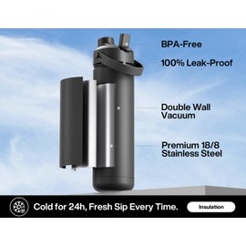 POWCAN 769ml/26oz Insulated Water Bottle with 2-in-1 Straw and Spout Lid, Keep Cold 24H, Leak-Proof, Fits in Car Cup Holder, Stainless Steel Water Bottle for Sports, Travel and School (Dark Knight)