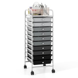 COSTWAY 10-Drawer Rolling Storage Cart, Utility Mobile Trolley with Removable Drawers & Universal Casters & 2 Brakes, Versatile Flexible Drawer Organizer Cart for Home, Office, Mixed Black
