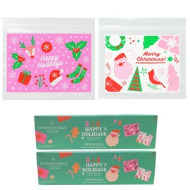 Clear Above Christmas Zipper Sandwich Bags – 2 Pack (30 Bags Total) – Holiday Treat Bags, Cookie Exchange, Candy, Classroom Party Supplies – Reusable Resealable Snack & Gift Bags, 6.5” x 5”