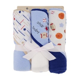 Cudlie Cudlie Buttons & Stitches Baby Boy 3 Pack Rolled/Carded Hooded Towels in All Star Baby Print (GS71720)