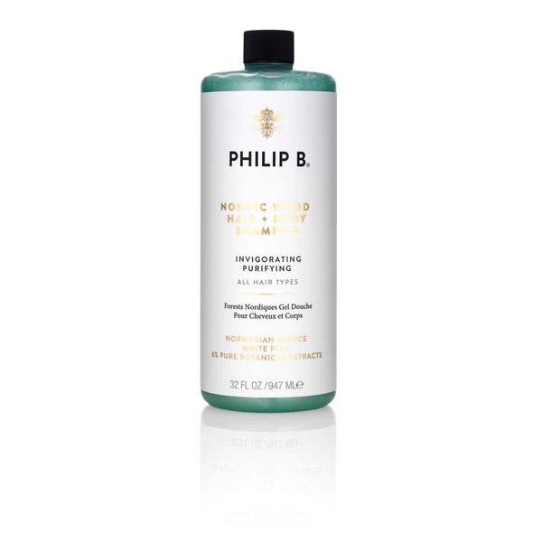 Philip B Nordic Wood Hair + Body Shampoo | Invigorating and Purifying Hair and Body Shampoo that Lathers Up Luxuriously, 32 oz.