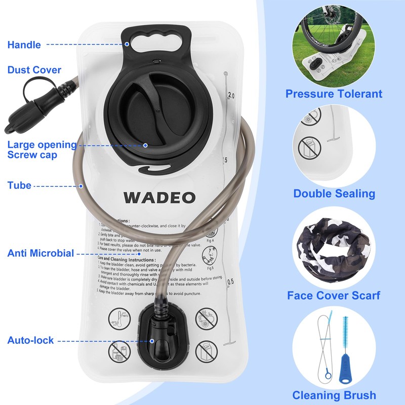 WADEO Hydration Bladder 2L, Leak Proof Water Bladder with Clean