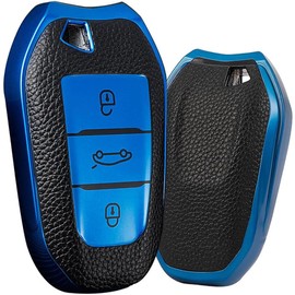 KUNIO Key Case Fits Peugeot 308 408 508 208 2008 3008 4008 5008 Fits Citroen Grand C4 Picasso C4L C6 C3-XR TPU Leather Texture Key Case Car Key Case 3 Buttons Blue