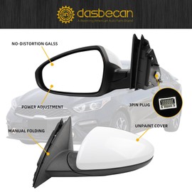 Dasbecan Driver Side Door Mirror DIY Paintable Compatible with 2019-2024 KIA Forte Left Side Mirror With Manual Folding Power Adjustment Replaces# 87610M7000 KI1320226 (3Pins)