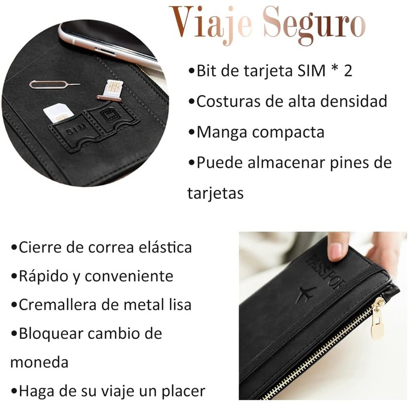 Lumbor37 Porta de Pasaporte, Funda para Pasaporte Con Bloqueo RFID,Cremallera
