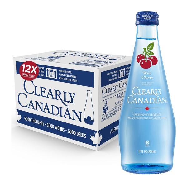Clearly Canadian Wild Cherry Sparkling Spring Water Beverage, Natural & Carbonated, Flavored Seltzer Water, 1 Case (12 Bottles x 325mL)