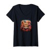 Womens Leopard With Flowers Around Boho Style Graphic V-Neck T-Shirt