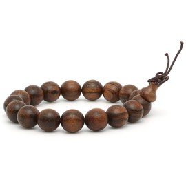 Thajaling 15mm Wooden Bead Bracelet, Buddhist Prayer Bead Bracelet, Handmade Wooden Bead Bracelet, Tiger Skin Sandalwood Bead Bracelet, 15 Bead Hand Served Bead Bracelet for Women Men