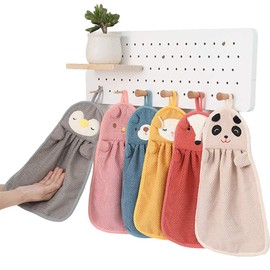 Eyands 6 Pcs Cute Animals Hand Towels - Absorbent Hanging Hand Dry Towel Lovely Dish Cloth For Kitchen Bathroom, Fast Drying Towel for Kids and Adults