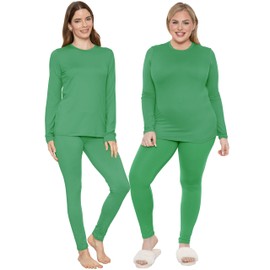 STRETCH IS COMFORT Women's Long Sleeve Flat Crew Neck and Leggings Set Kely Green X-Large