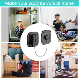 2 Pack Heavy Duty Combination Fridge Lock - Child/Baby Proofing Lock for Cabinets, Closets, Drawers, Window and More, Easy Install and Use (Black)