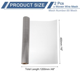 uxcell 2Pcs 60 Mesh 48" x 16" Woven Wire Mesh, 304 Stainless Steel Air Vent Filter Screen, Window Screen Mesh for DIY Projects Vents Cover Filtration Animals Fence