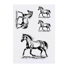 4 x 'Horse Trotting' Temporary Tattoos - Water Resistant, Skin-Safe, Non-Toxic Transfers, Mixed Sizes (TO00071680)