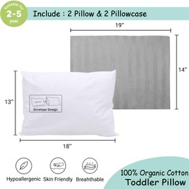 ZPECC Toddler Pillow with Pillowcase 2 Pack - 13x18 Organic Cotton Hypoallergenic Kids Pillow, Baby Essentials for Travel Crib Daycare Stroller (Intended for Age 2 and up) Grey Stripe