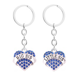 Women Girl Gift Big Middle Little Sister Crystal Key Chain Ring Set for Family Pack of 2 (Blue)