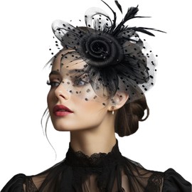 LdevotionR Elegant Fascinator Hats for Women - Stylish Mesh and Feather Designs, Perfect for Tea Parties and Derby Events(Black)