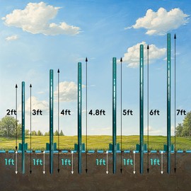 ARIFARO Sturdy Duty Metal Fence Posts 6 Feet assemblable,Pack of 10,No-Dig Garden U Post for Wire Fencing Steel Poles for Yard, Outdoor