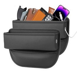 LEQBO Car Seat Gap Filler, Leather Car Seat Gap Organizer,Front Car Seat Storage Box for Phones,Keys,Cards,Sunlasses,fit for Driver/Passenger Seat，Storage Size: L10.63”×W2”×H3.9”(Black，2 Pack)