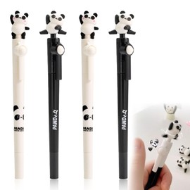 Plstod Pack of 4 Animal Pens, Panda, Black 0.5 mm Gel Pen, Rotating Pen Caps Run Around in Panda, Funny Pens Gel Pen, Black Ink Pens for Children, Students, Office, Gift, School Supplies