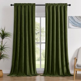 SNITIE Forest Green Chenille Velvet Curtains (52” x 108”), Rod Pocket Thermal Insulated Drapes Ideal for Living Room Bedroom Office - Soft Durable & Light-Filtering Window Treatments (2 Panels)