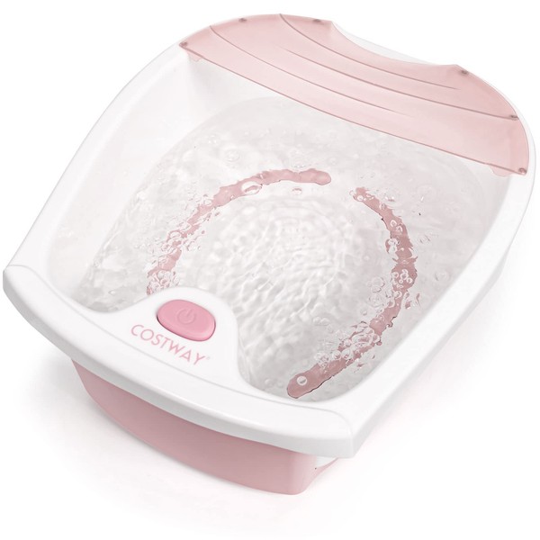 COSTWAY Foot Spa Bath Massage, with Bubble, Massage Nodes, Splash Guard, Toe-Touch Control, Foot Bath with Massage Arch, Portable at-Home Spa, Soothe Tired Feet (Pink)