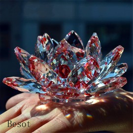TYGJB Fine Quartz Crystal Lotus Flower Natural Stones and Minerals Feng Shui Sphere Crystals Flowers for Wedding Souvenirs (Red)