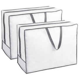 Zollner Set of 2 Bed Bags/Storage Bags, White / Grey, Approx. 65 x 25 x 50 cm