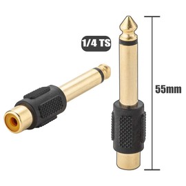 RFAdapter 1/4 Adapter TS 6.35mm Mono Male Converter Audio Connector Plug Gold Plated Adapter Compatible with RCA Devices Mixer, Amp, Subwoofer, 10-Pack