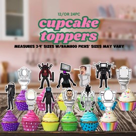 LANASPARTY Toilet Skibidi plate birthday party supplies favor centerpiece decoration theme - 12PC CUPCAKE TOPPERS