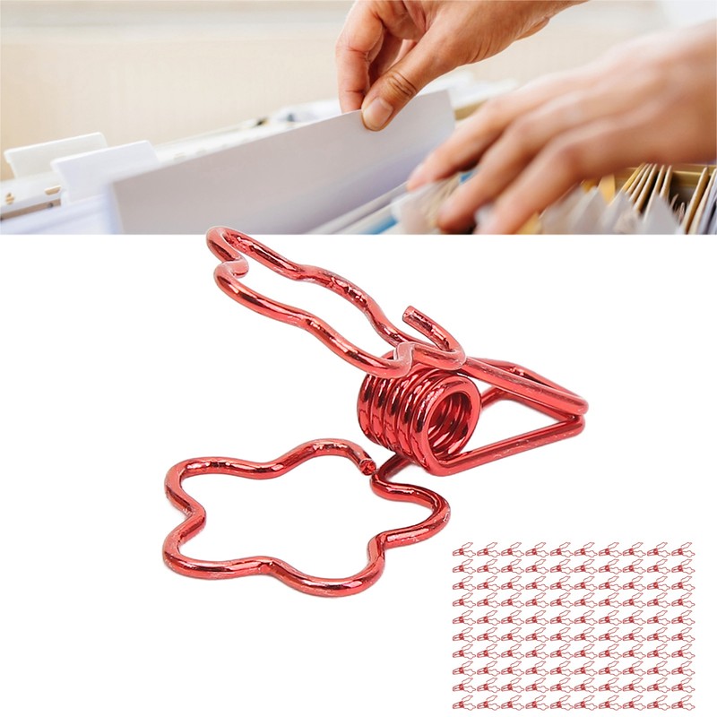 100pcs Binder Clips Flower Shape Hollow Long Tail Cartoon Metal