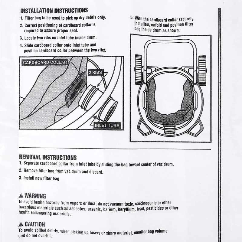 3 Pack VF3502 Shop Vac Bags, Compatible with Ridgid Vacuum