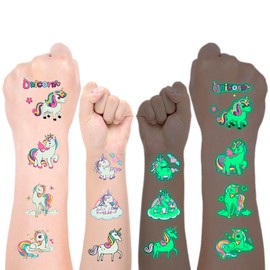 Rusoz Unicorn Tattoos Girls, 10 Sheets Luminous Tattoo Children Girls Waterproof Safe and Durable Tattoos Children Skin-Friendly for Girls, Advent Calendar Filling Children
