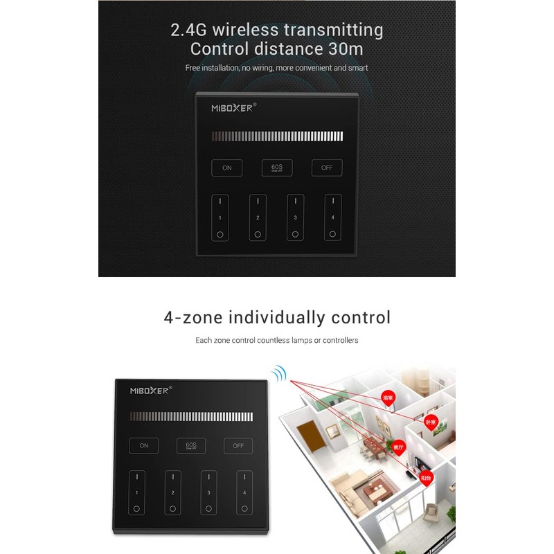 LIGHTEU®, Miboxer 4 Zone Remote Brightness Dimmable 2.4Ghz RF Remote