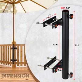 Patio Umbrella Holder, Heavy Duty Deck Umbrella Mount, Umbrella Holder for Deck Railing, Deck Mount Umbrella Holder, Umbrella Deck Mount, Deck Umbrella Holder, Umbrella Clamp for Deck (Black - Set 2)